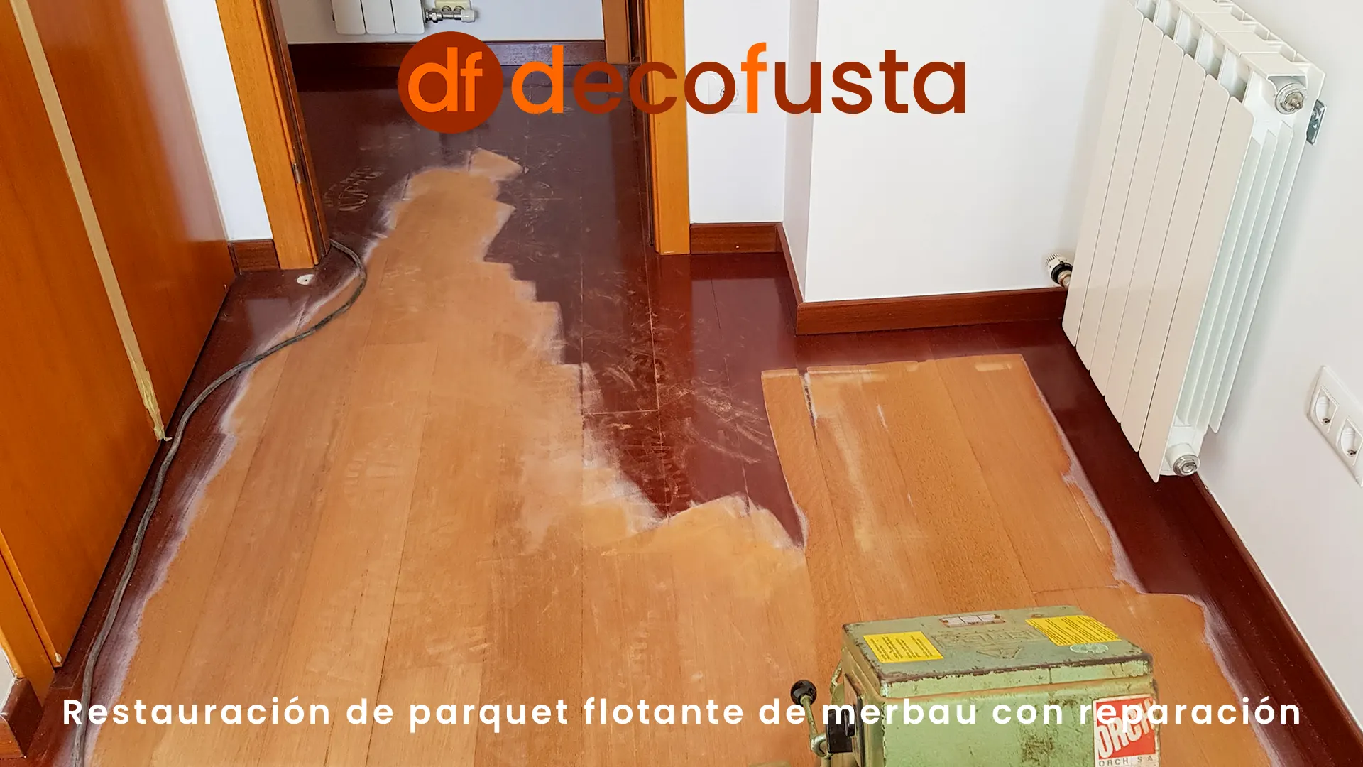 Restauración de parquet flotante de merbau con reparación